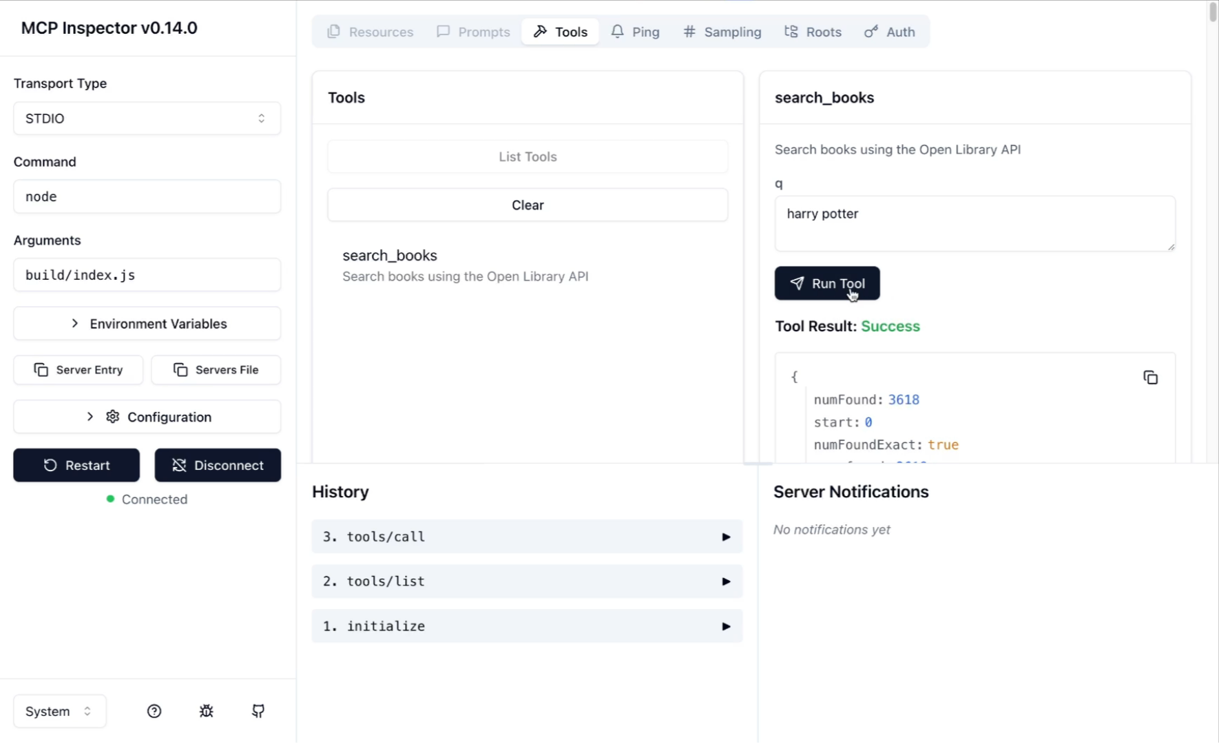 MCP Inspector via stdio overview
