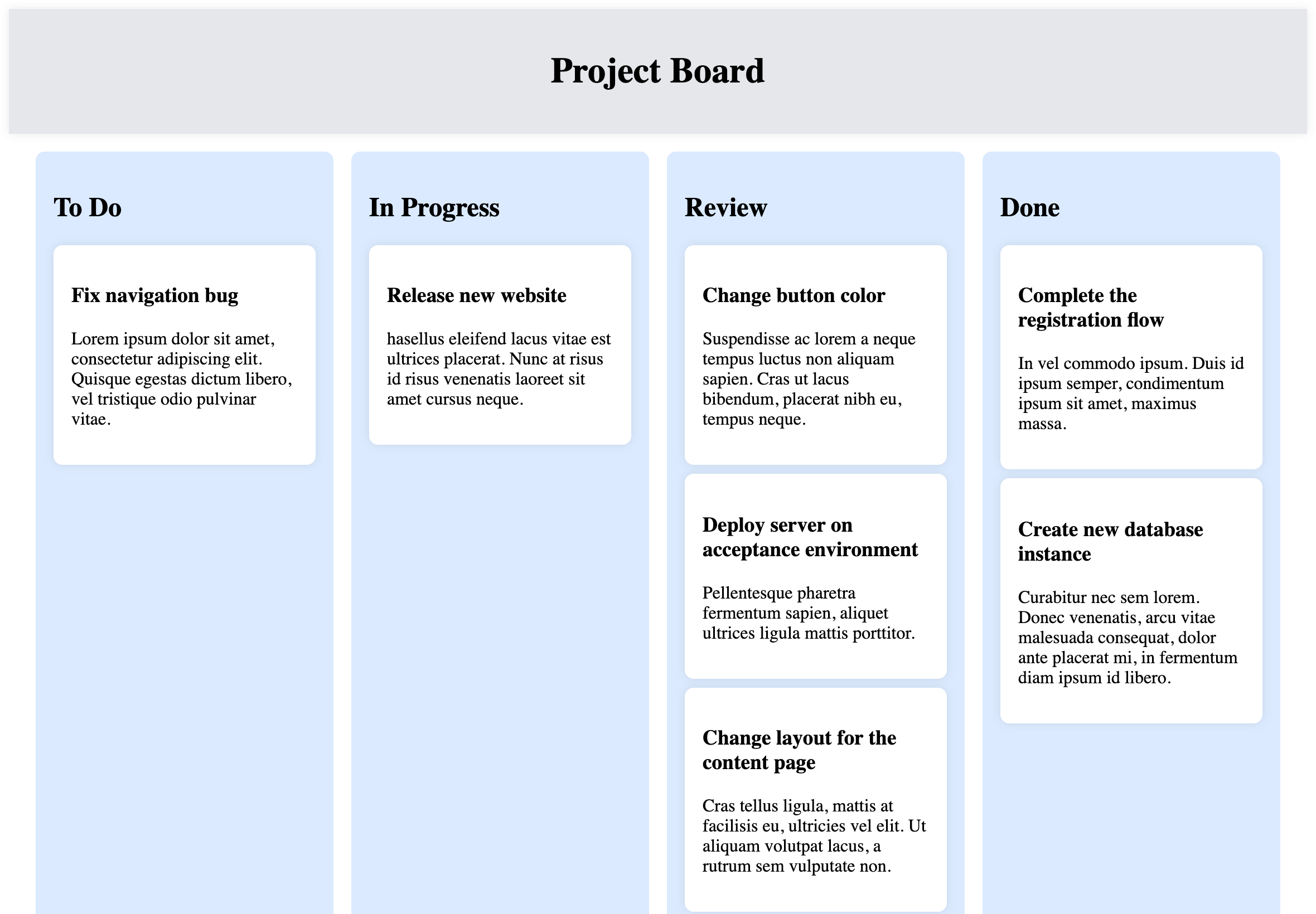 Project Board with tasks