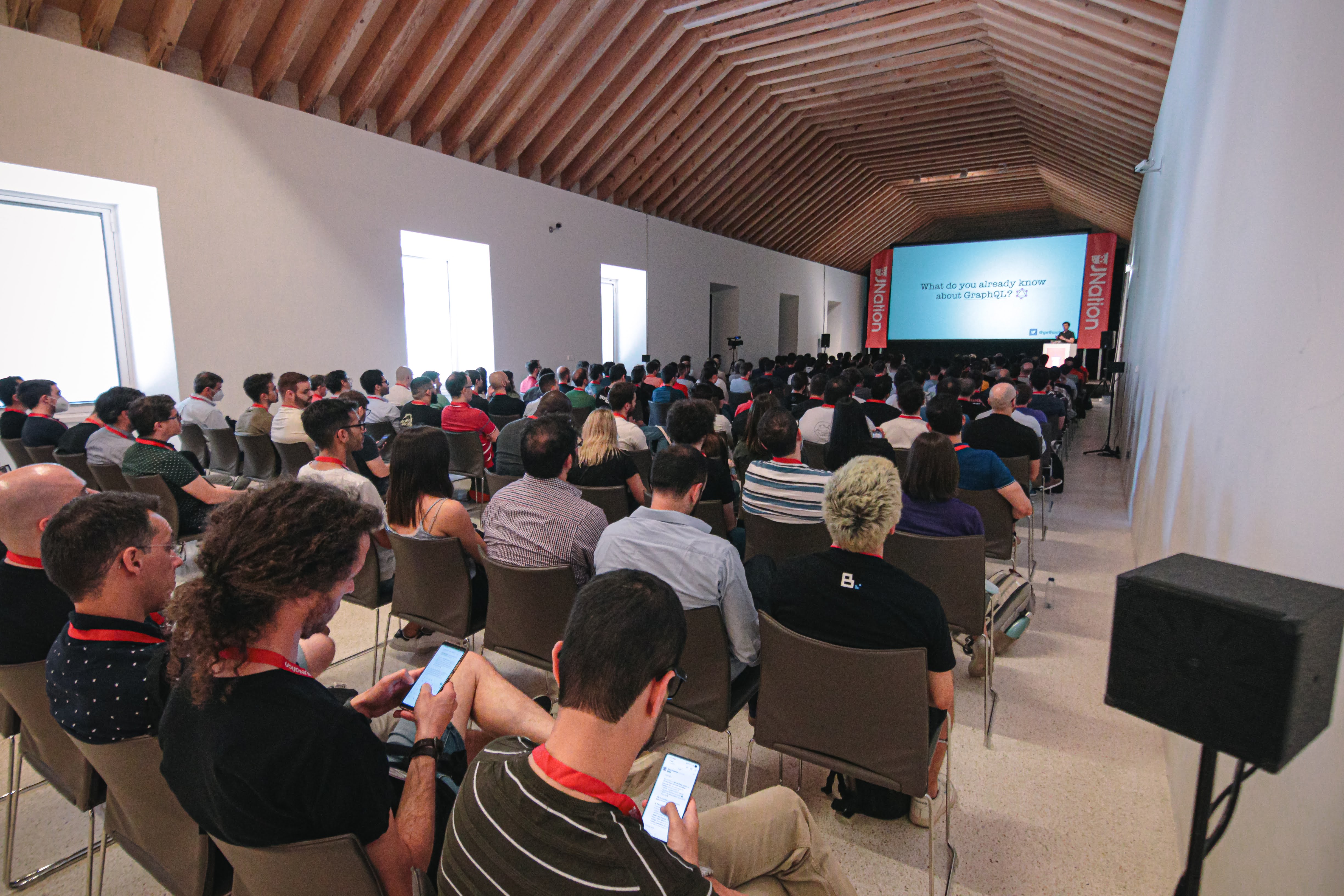 The audience attending Roy Derks’ GraphQL talk at JNation 2022 in Coimbra