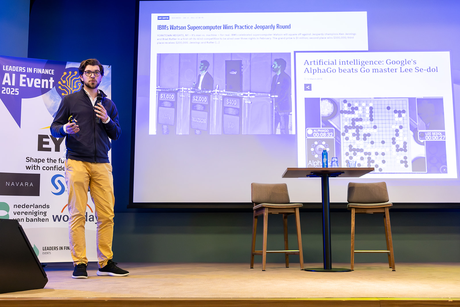 Roy Derks delivering the AI Boom keynote at Leaders in Finance AI Event 2025