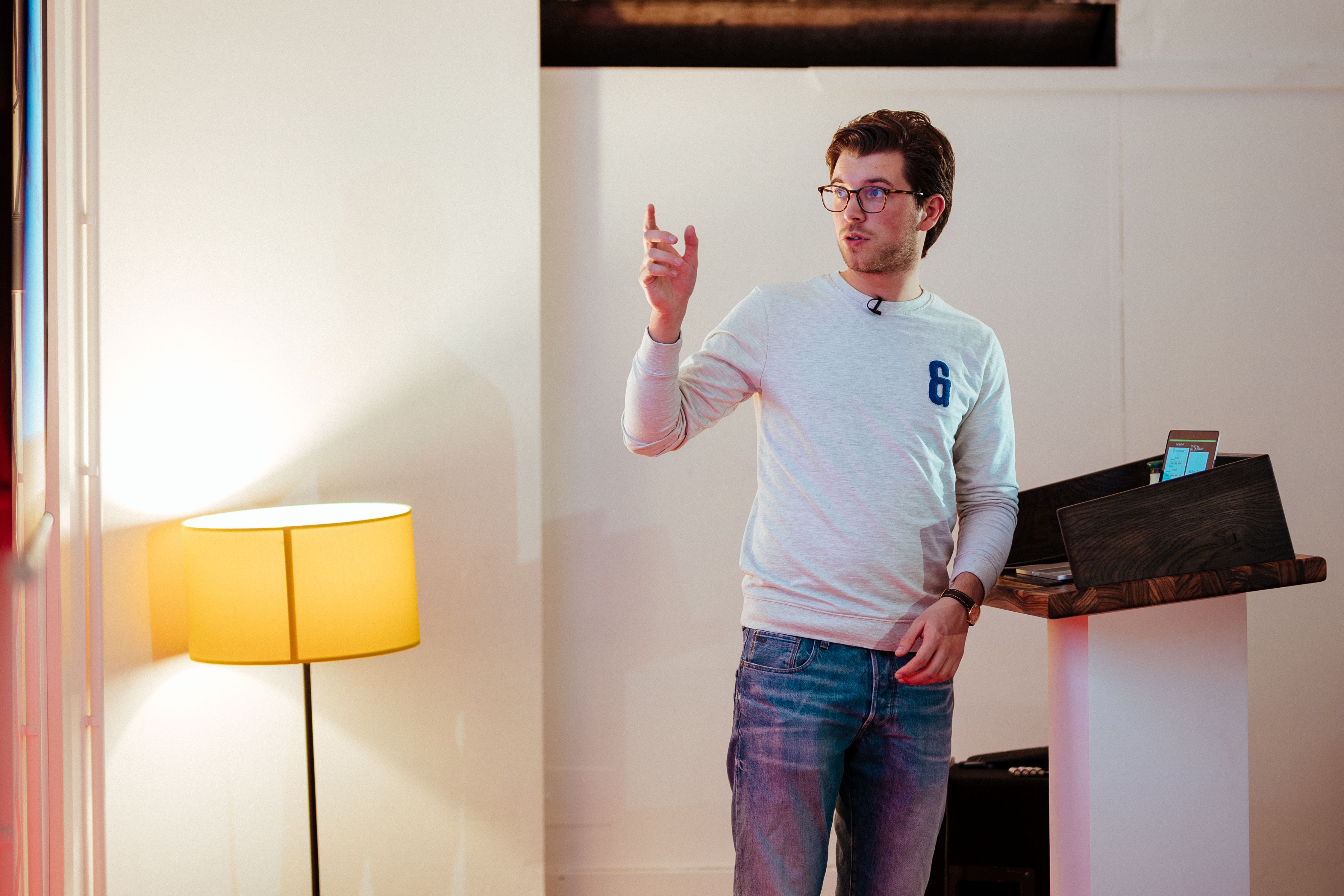 Roy Derks speaking at React Edinburgh in February 2019