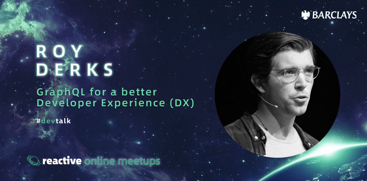 Reactive Online Meetups speaker banner for Roy Derks’ GraphQL for a Better Developer Experience (DX) talk